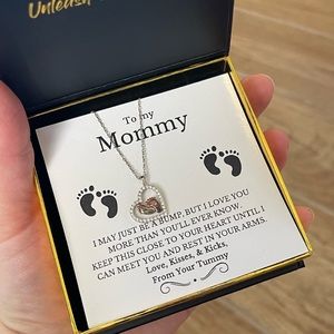 Baby Feet Mommy to Be Gift Heart Pendant Necklace with Silver Chain